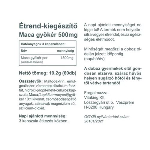 Vitaking Maca gyökér kapszula 500 mg 60 db