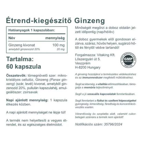 Vitaking Ginzeng 100 mg 60 db