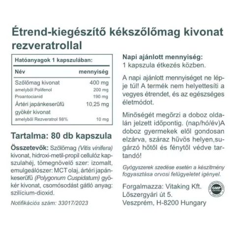 Vitaking Szőlőmag kivonat + Rezveratrol 90 db