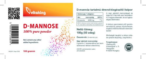 Vitaking D-mannóz por 100 g – 100% tiszta húgyúti támogatás