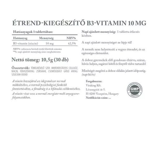 Vitaking Niacin (B3-vitamin) 10 mg 30 db