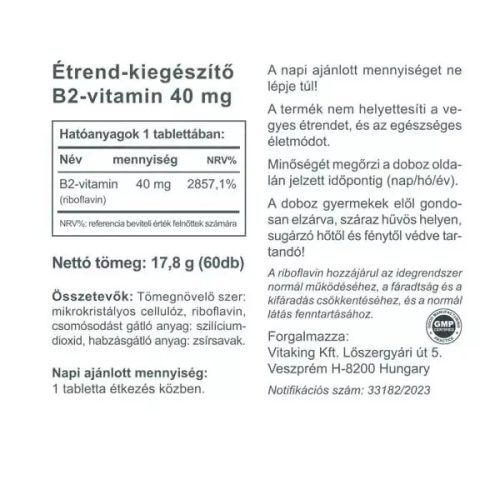 Vitaking B2-vitamin 40 mg 60 db