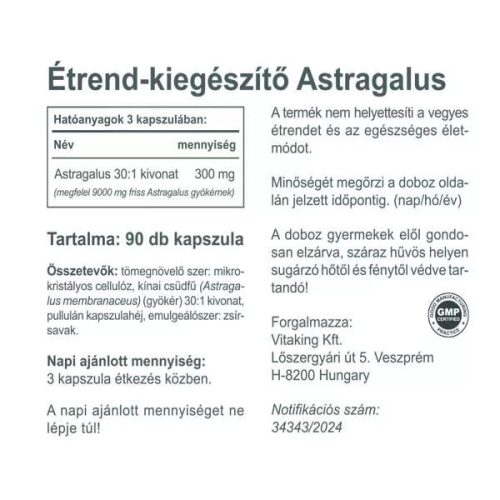 Vitaking Astragalus Kivonat 90 db