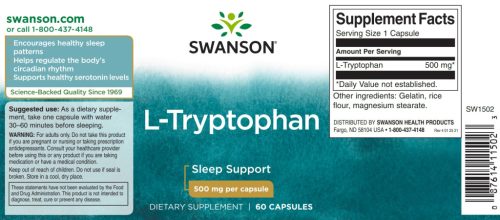 Swanson L-triptofán 500 mg 60 db