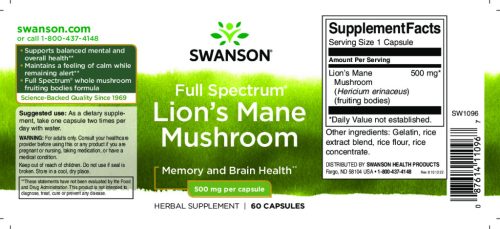 Swanson Süngomba (Lion's Mane) kapszula 500 mg 60 db