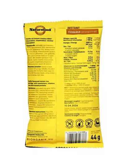 Naturmind Proteines Instant Rizskása Gluténmentes Vaníliás 44 g
