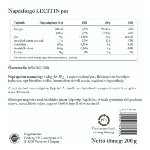 Vitaking 100% Napraforgó Lecitin por 200 g