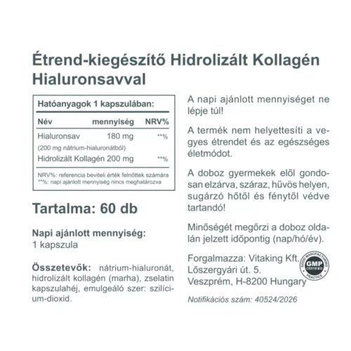 Vitaking Kollagén 200 mg + Hialuronsav 180 mg kapszula 60 db