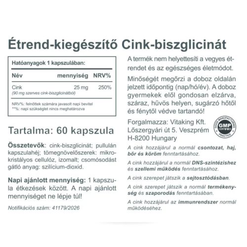Vitaking Cink-biszglicinát 25 mg 60 db