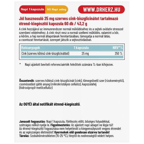 Dr.herz cink-biszglicinát 25 mg kapsz. 60*