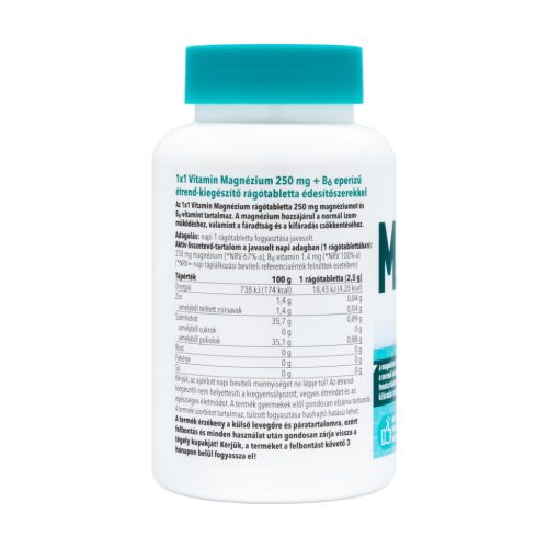 1×1 Vitamin Magnézium 250 mg + B6-vitamin eper ízű étrend-kiegészítő rágótabletta édesítőszerrel 45 db
