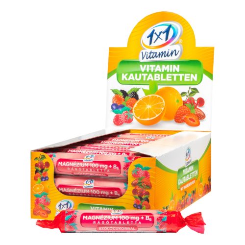 1x1 Vitamin Magnézium 100 mg + B6-vitamin málna ízű étrend-kiegészítő rágótabletta szőlőcukorral 17 db