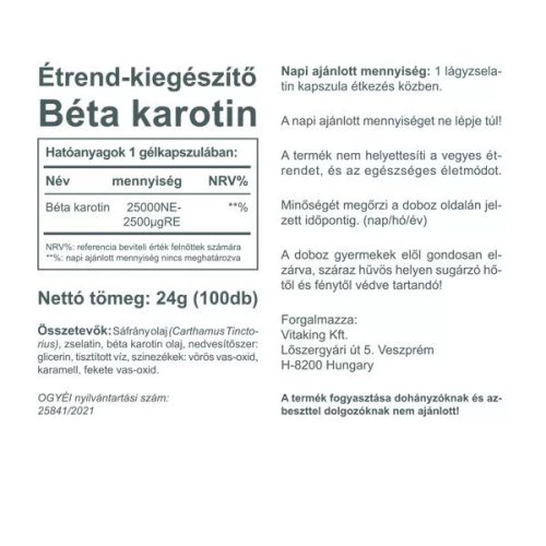 Vitaking Béta-Karotin 25000NE 100 db