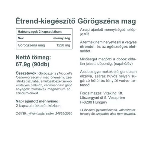 Vitaking Görögszénamag 610 mg 90 db