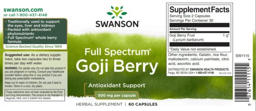 Swanson Goji Berry kapszula 500 mg 60 db