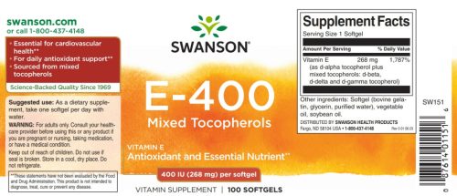 Swanson E-vitamin 400 NE 268 mg 100 db