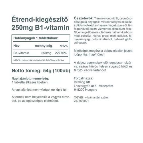 Vitaking B1-vitamin 250 mg 100 db
