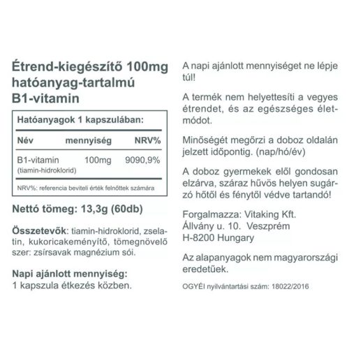 Vitaking B1-vitamin 100 mg 60 db