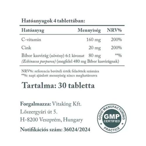 Vitaking Cink Immuno szopogató tabletta 30 db
