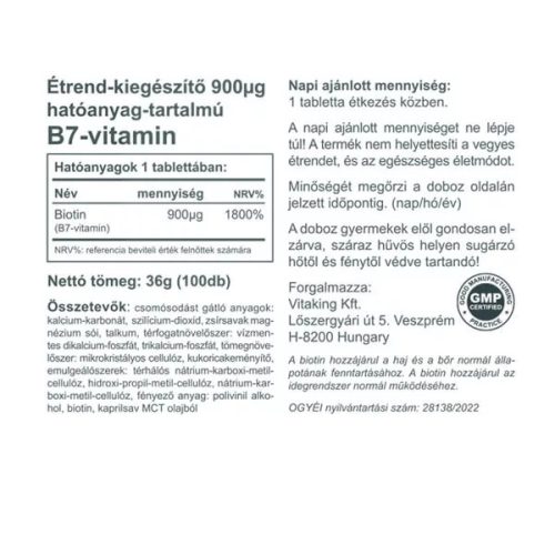 Vitaking B7-vitamin Biotin 900 mcg 100 db