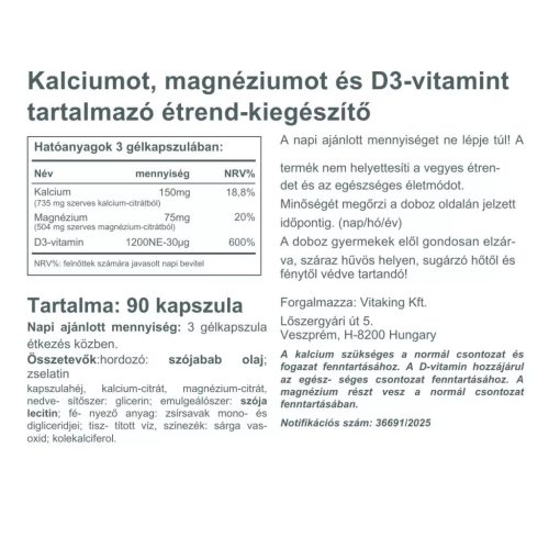 Vitaking CalMag Citrát + D3-vitamin 90 db