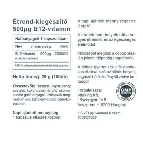 Vitaking B12-vitamin 500 mcg 100 db