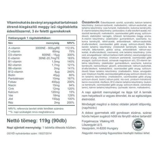 Vitaking Multivitamin Rágótabletta Gyerekeknek (Meggy) 90 db